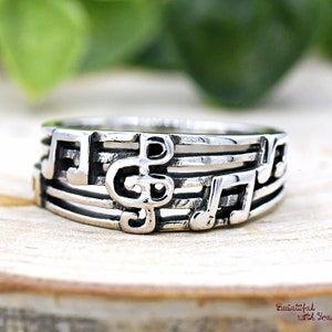Music Staff Treble Clef Notes Silver Ring, Oxidized Solid 925 Sterling Silver Vintage Music Ring, Dainty Vintage Music Notes Ring Band