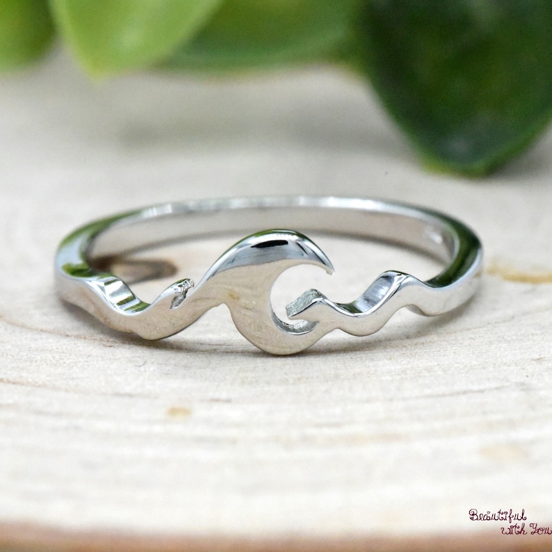 Multiple Waves Ring Ocean Tide Sea Plunging Waves Nautical Beach Summer Trendy 925 Sterling Silver Womens Dainty Everyday Simple Band