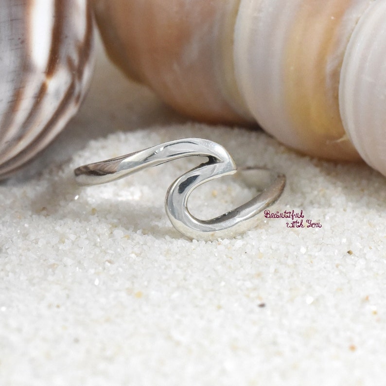 Sterling Silver Beach Jewelry Wave Ring, Wave Ring Womens, Surfers Oceans Nautical Ring, Waves Ring, Simple Plain Silver Wave Ring image 3