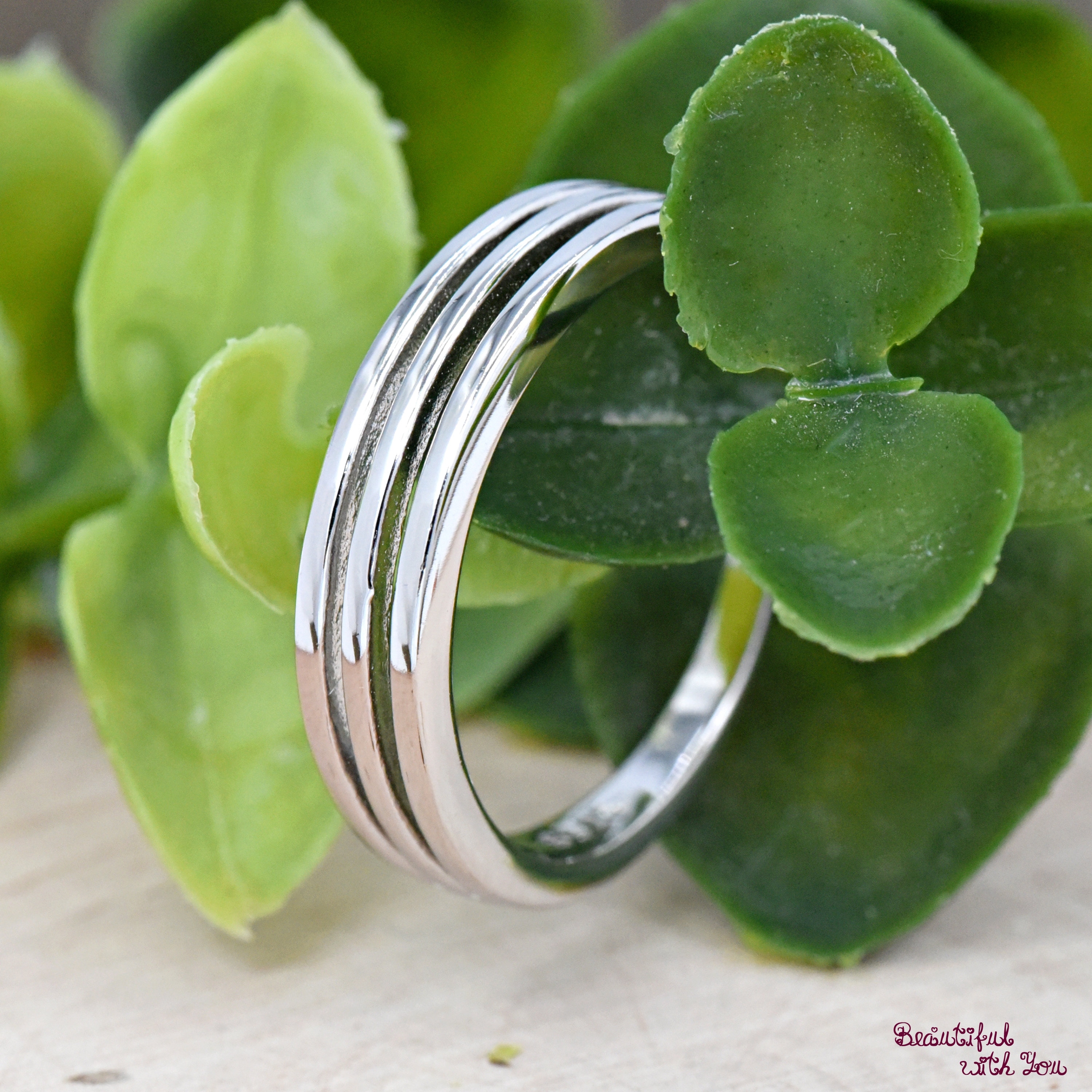 Multi Layered Three Line Ring, Triple Lines Layer Ring, Silver 