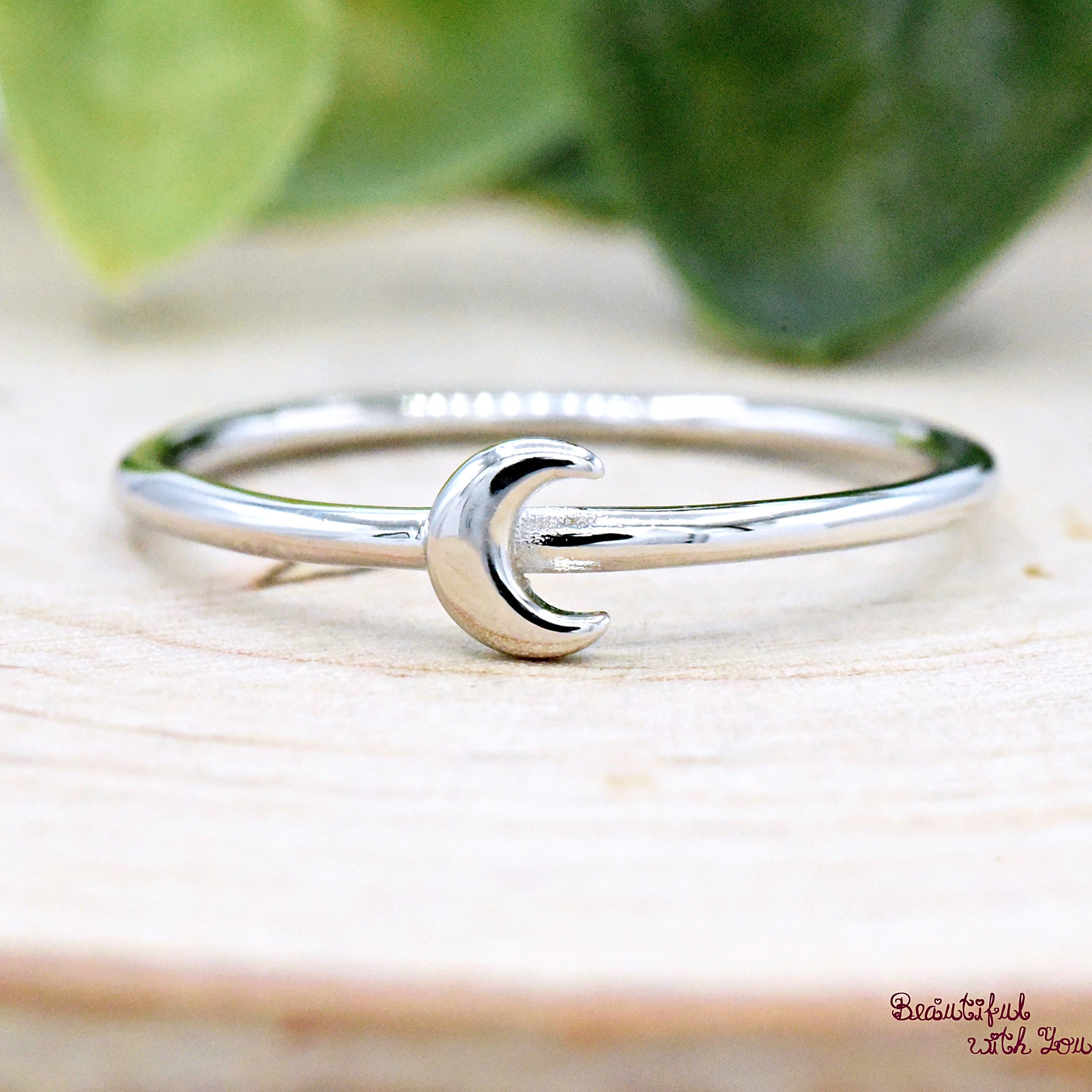5mm Petite Dainty Crescent Moon Ring, Solid 925 Sterling Silver Moon Ring, Cute Tiny Crescent Moon Ring Silver, image size:3000x3000