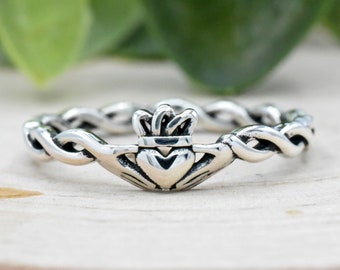 Rope Knot Traditional Irish Celtic Claddagh Ring Solid 925 Sterling Silver Twisted Celtic Knot Claddagh Promise Engagement Ring Girls Womens