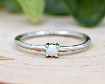 Sterling Silver 3mm Tiny White Opal Solitaire Simulated October Birthstone Created Opal Birthday Gift Girls Teens Childrens Jewelry