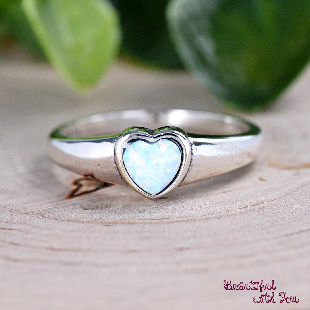 5mm Heart Opal Bezel Set Solitaire Style Ring, Heart Anniversary Ring ...
