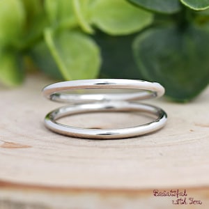Double Layered One Ring, Plain Sterling Silver Trendy Dual Ring, Two Line Double Layered Silver Ring, Dainty Ring, Womens Everyday Jewelry
