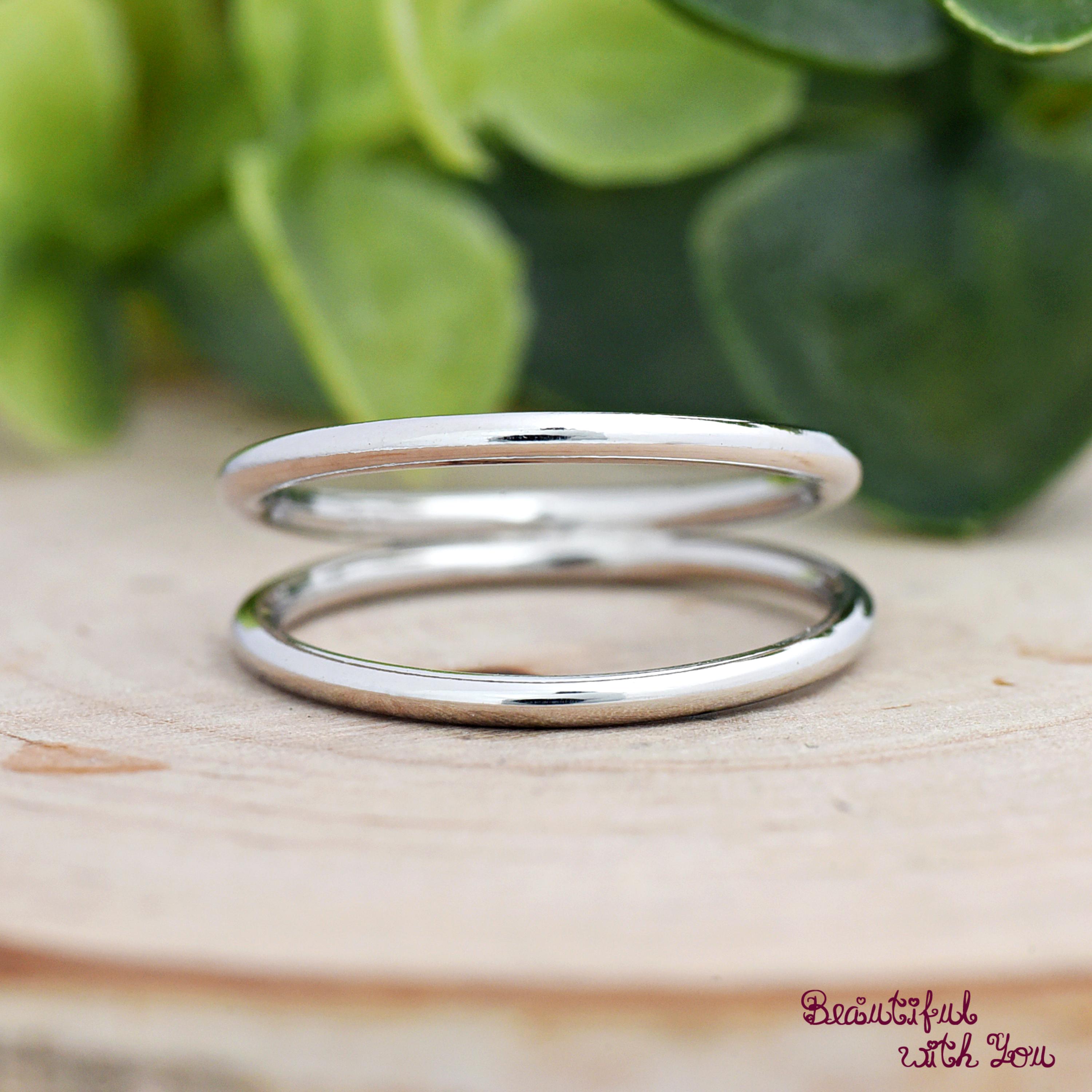 Double Layered One Ring, Plain Sterling Silver Trendy Dual Ring, Two ...