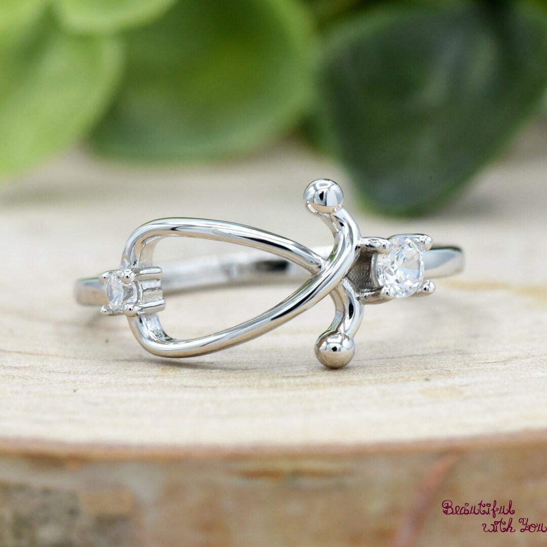 Infinity Stethoscope CZ Ring, Solid 925 Sterling Silver Stethoscope