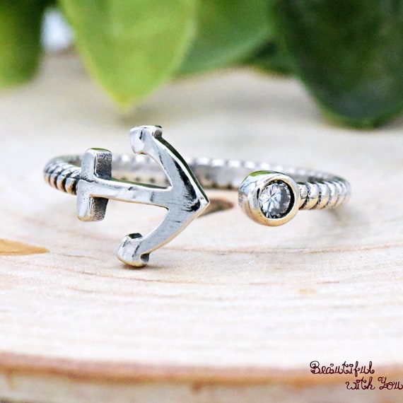 Sterling Silver Sideways Petite Anchor Ring Sterling Silver Sideways Petite Anchor Ring