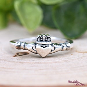 Solid 925 Sterling Silver Irish Traditional Celtic Claddagh Ring Womens Dainty Everyday Jewelry Promise Engagement Wedding Band image 1