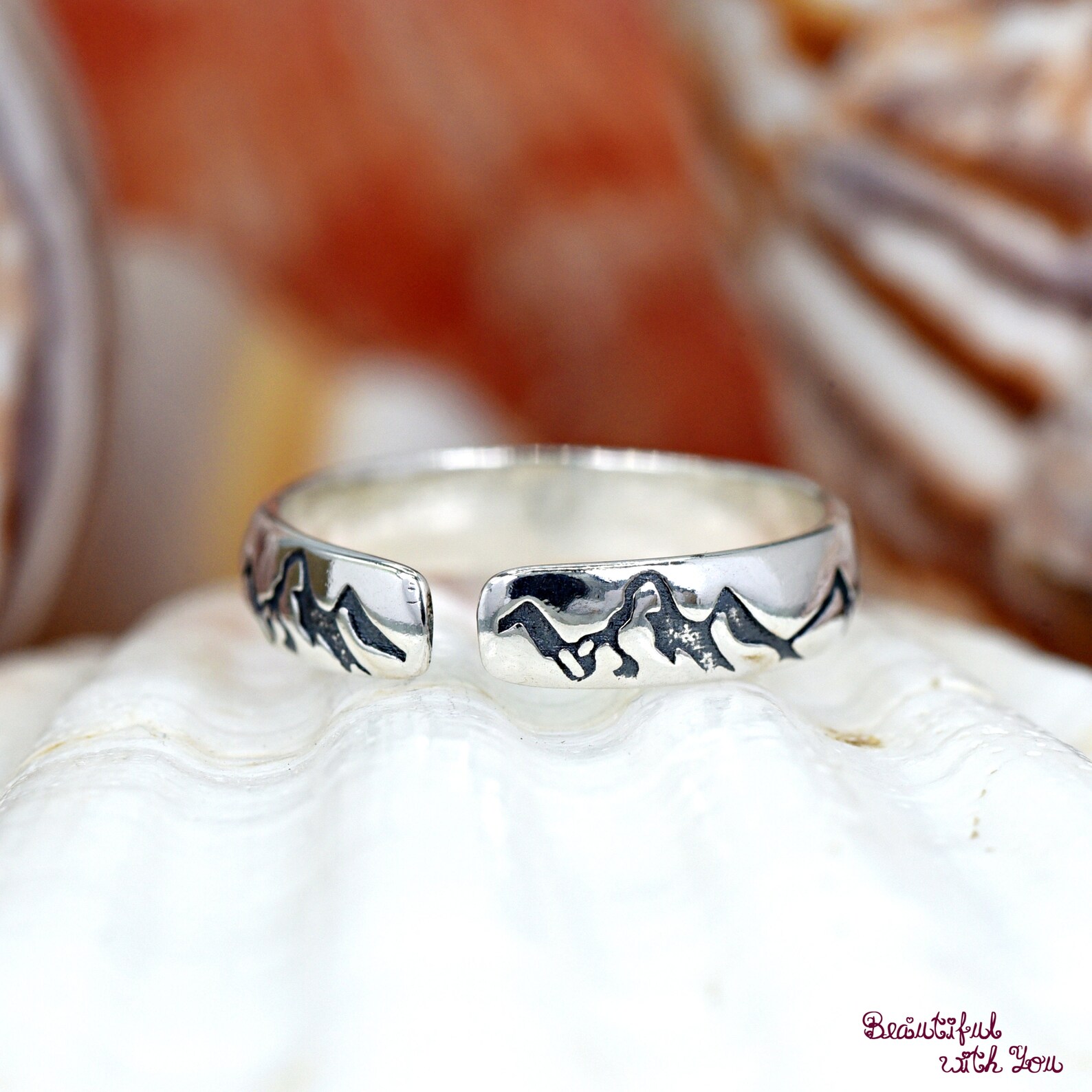 Mountains Range Engraved Toe Ring Solid 925 Sterling Silver Etsy