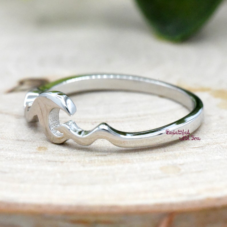 Multiple Waves Ring Ocean Tide Sea Plunging Waves Nautical Beach Summer Trendy 925 Sterling Silver Womens Dainty Everyday Simple Band