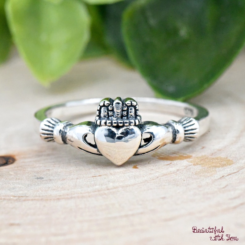 Solid 925 Sterling Silver Irish Traditional Celtic Claddagh Ring Womens Dainty Everyday Jewelry Promise Engagement Wedding Band image 7