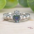 Heart Rainbow Topaz Cubic Zirconia Claddagh Ring, Irish Claddagh Ring, Celtic Claddagh Ring, 925 Sterling Silver Claddagh Ring