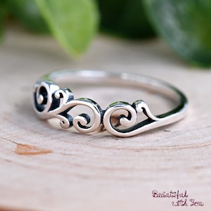 Delicate Rings Silver Delicate Filigree Half Eternity Silver Ring, Boho Trendy Statement Ring ...