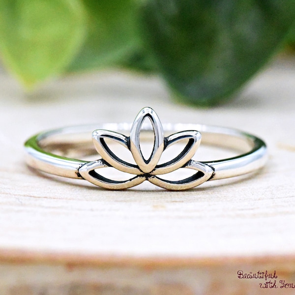 Lotus Ring, Calm Anxiety Meditation Zen Inspired Lotus Flower Ring, Nature Simple Minimalist Ring, Solid 925 Sterling Silver Lotus Ring