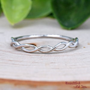 925 Sterling Silver Half Eternity Twisted Braided Ring, Minimalist Celtic Knot Ring, Twist Ring, Stacking Ring, Women&#39;s Silver Ring