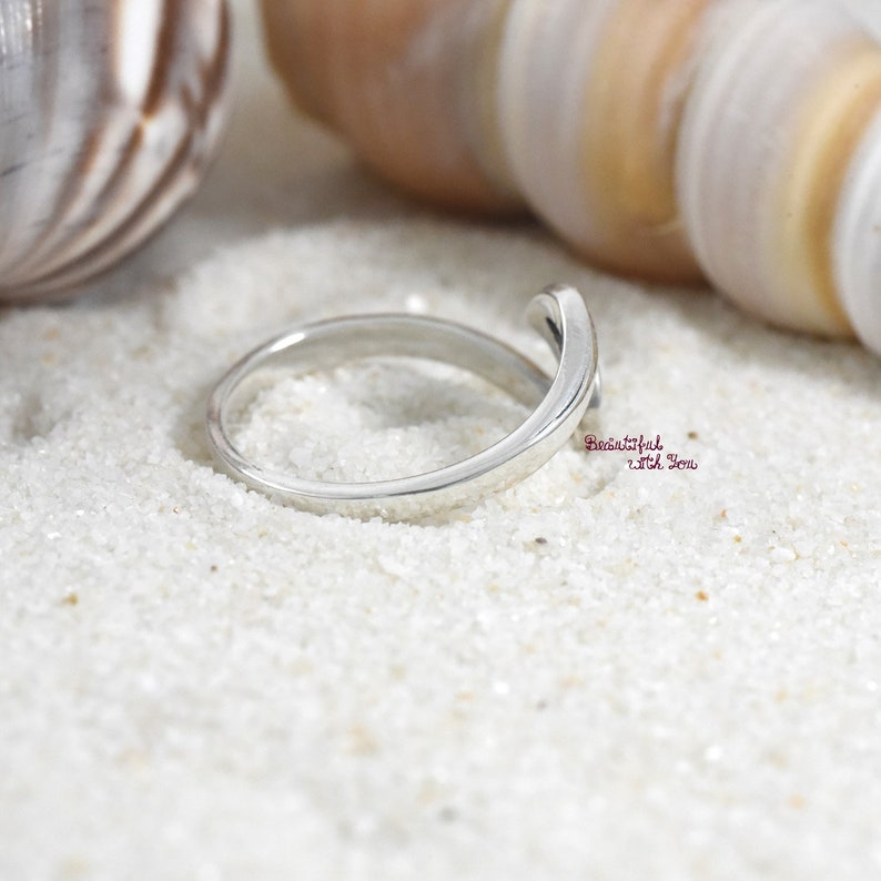 Sterling Silver Beach Jewelry Wave Ring, Wave Ring Womens, Surfers Oceans Nautical Ring, Waves Ring, Simple Plain Silver Wave Ring image 4