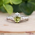 Womens 925 Sterling Silver Peridot CZ Claddagh Promise Ring Wedding Band Irish Celtic Band August Birthstone Ring Fede Womens Promise Ring