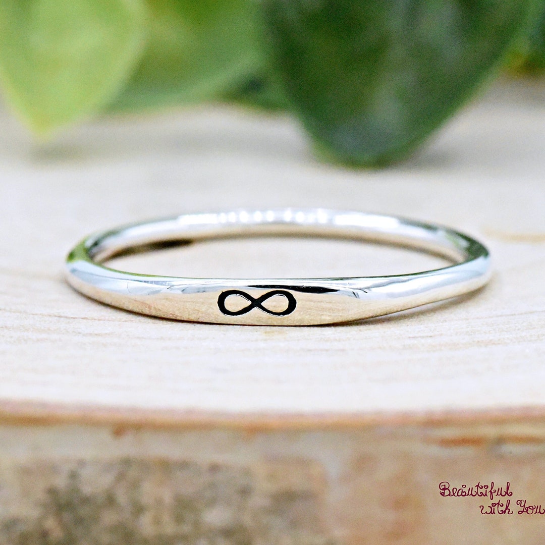 Infinity Signet Ring Dainty Infinity Sign Engraved Center Flat Top Signet Style Ring Sold ...