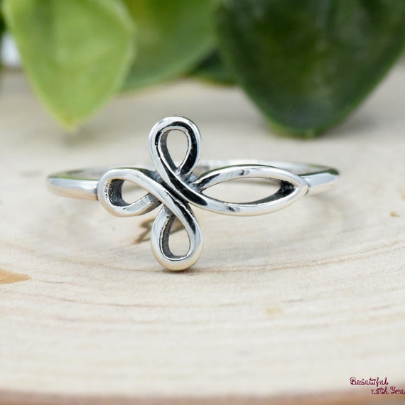 Solid 925 Sterling Silver Celtic Knot Cross Ring, Sideways