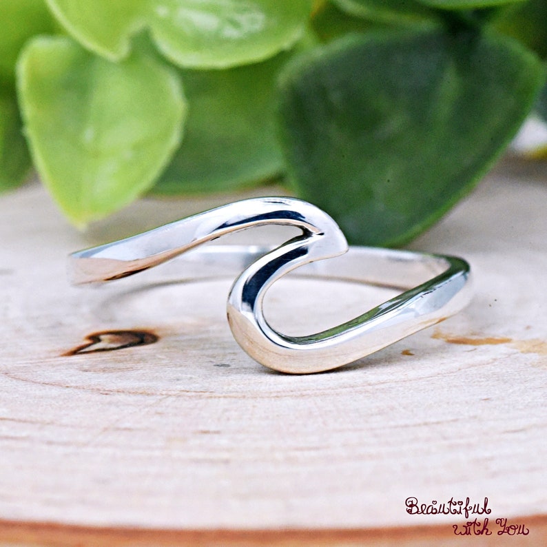 Sterling Silver Beach Jewelry Wave Ring, Wave Ring Womens, Surfers Oceans Nautical Ring, Waves Ring, Simple Plain Silver Wave Ring image 1