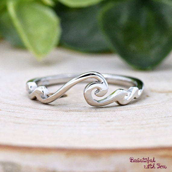 Blue Wave Rings For Women Minimalist Large Wave Rings, 925