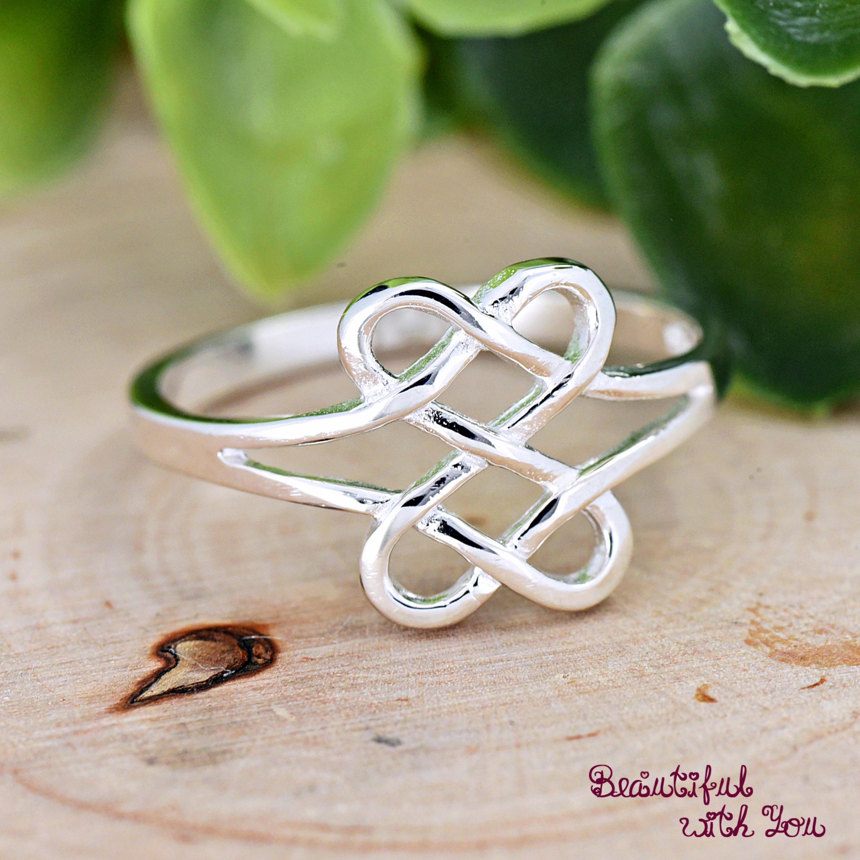 Double Love Knot Tied Promise Ring, Solid 925 Sterling Silver Promise Ring for Her, Gift for Wife, Gift for Girlfriend, Heart Knot Ring
