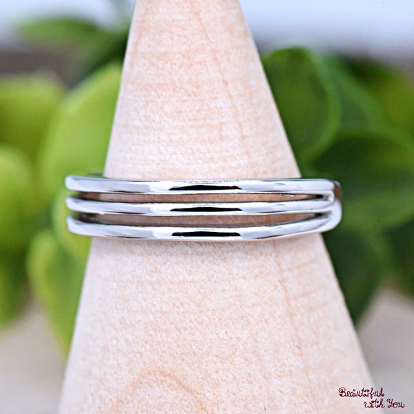 Bague multicouche trois lignes, bague triple lignes, argent, bague trois bandes en argent sterling massif 925, bague pour femme, bague en argent