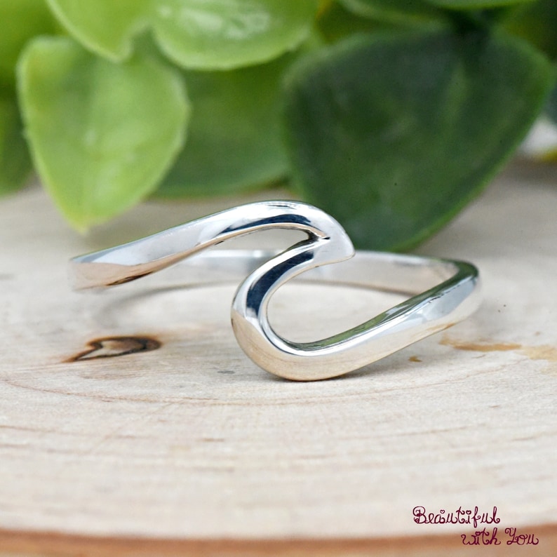 Sterling Silver Beach Jewelry Wave Ring, Wave Ring Womens, Surfers Oceans Nautical Ring, Waves Ring, Simple Plain Silver Wave Ring image 5