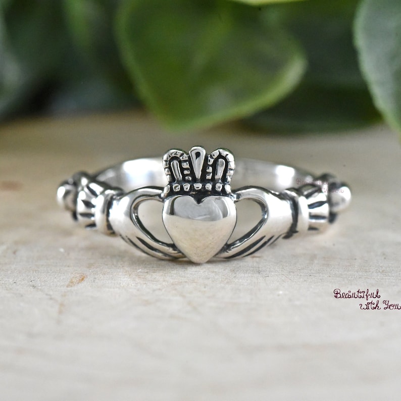 Celtic Claddagh Ring Silver, Silver Claddagh Ring, Simple Claddagh Ring, Irish Celtic Ring, Heart Claddagh Ring, Womens Claddagh Ring Silver image 1