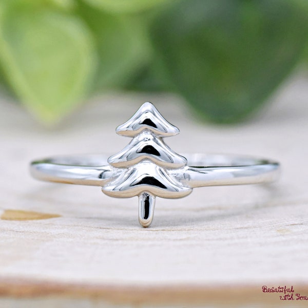 Sterling Silver Pine Tree Ring, Tiny Christmas Tree Ring, Norway Spruce Evergreen Conifer Tree Ring, Christmas Gift, Minimalist Dainty Ring