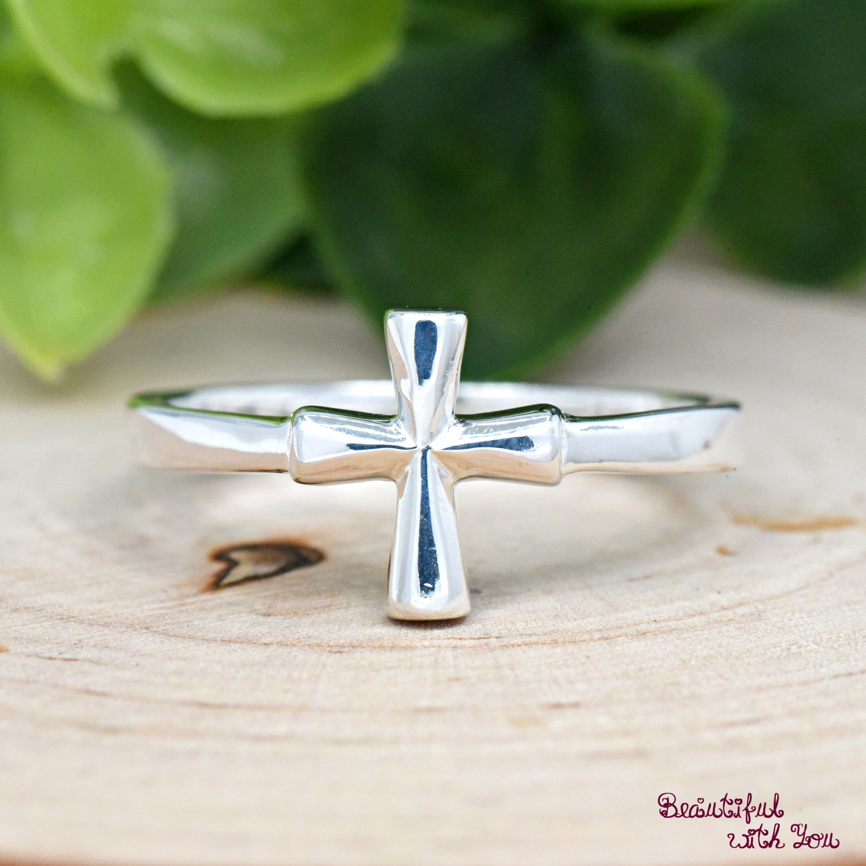 Dainty Petite Vertical Cross Ring Silver, Womens Cross Ring, Solid