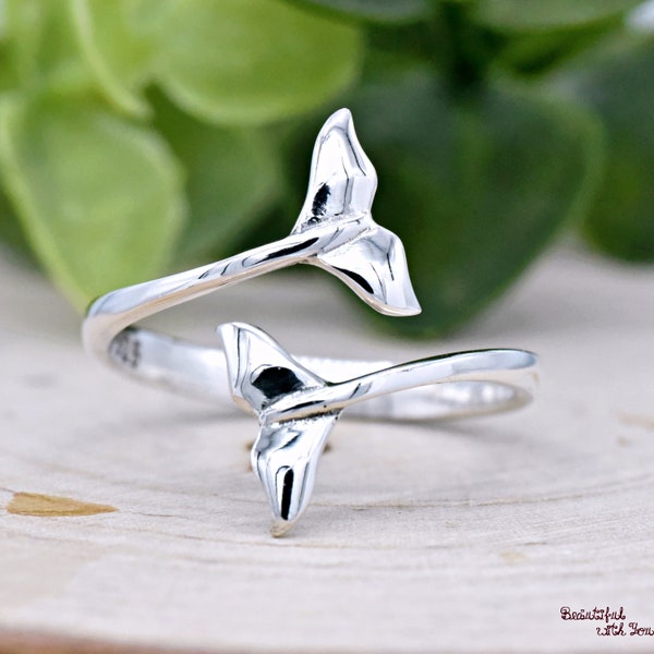 Whale Fluke Ends Open Adjustable Ring, Open Midi Whale Ring, Solid 925 Sterling Silver Whale Fluke Thumb Ring, Multi Finger Trendy Ring
