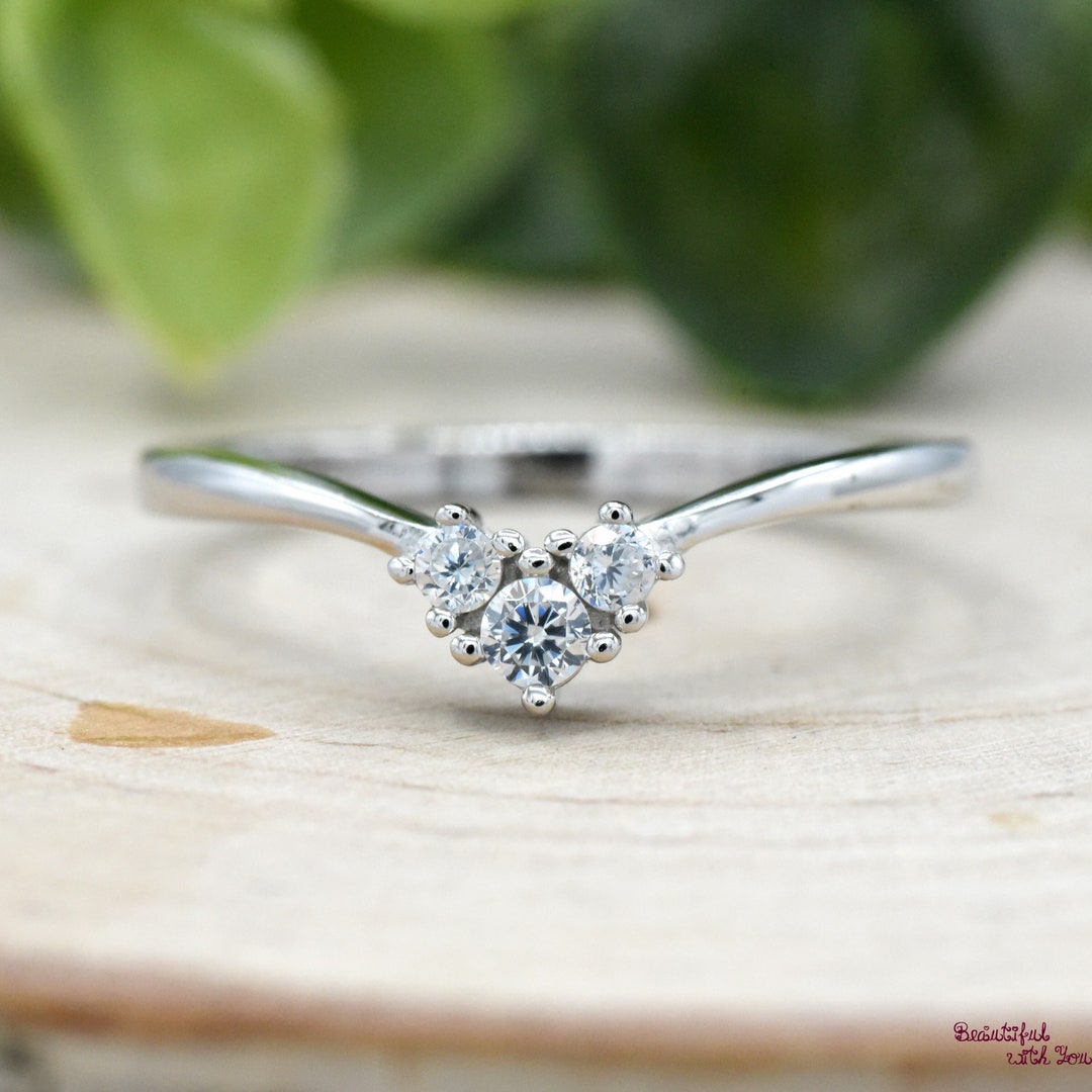 Wishbone Engagement Ring Silver 925 Sterling Silver V Shape Etsy