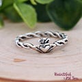 Rope Knot Traditional Irish Celtic Claddagh Ring Solid 925 Sterling Silver Twisted Celtic Knot Claddagh Promise Engagement Ring Girls Womens