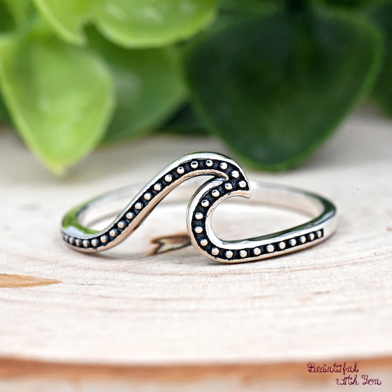 Sterling Silver Beaded Wave Ring Sterling Silver Beaded Wave Ring
