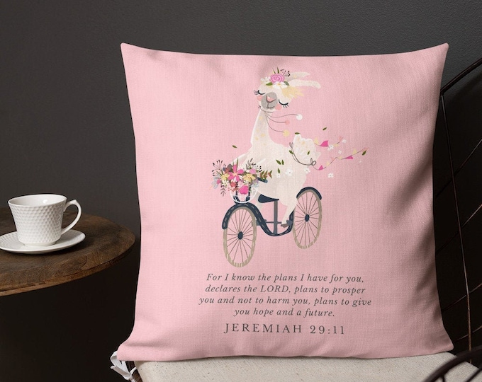 Llama Pillow, Alpaca Print, Llama Gifts, Teen Girl Room Decor, For I Know The Plans I Have For You, Hope And A Future, Jeremiah 29 11