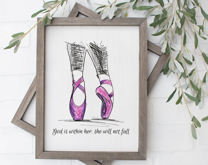 Psalm 46 5, Ballet Gifts, Teen Girl Room Decor, Bible Verse Wall Art Printable, Ballerina Print, God is Within Her She Will Not Fall