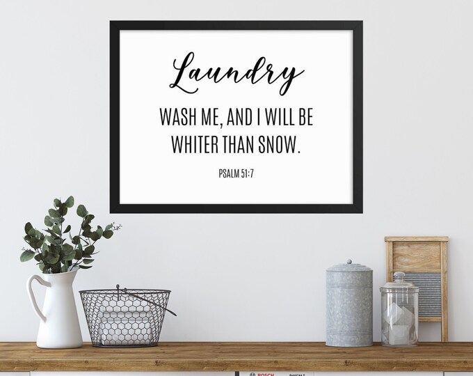 Farmhouse Laundry Room Sign, Large Scripture Wall Art, Framed Bible Verse, Wash Me Clean Sign, Wash Me White As Snow, Psalm 51 7