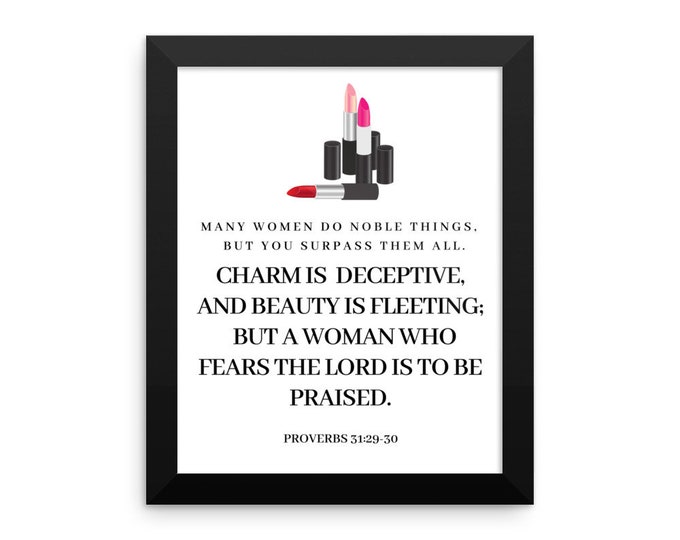 Makeup Print, Proverbs 31 Quote, Bathroom Pictures, Lipstick Print, Makeup Vanity Decor, Gifts for Makeup Artist, Proverbs 31 29 30