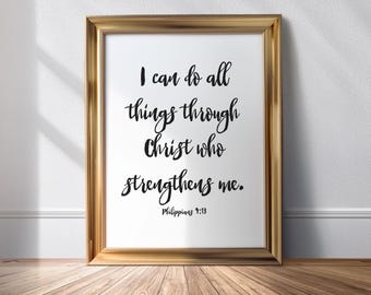 Filippesi 4:13 Versetto della Bibbia "Posso fare ogni cosa in Cristo" da stampare, da parete, da scaricare istantaneamente, stampe delle Scritture e regali cristiani
