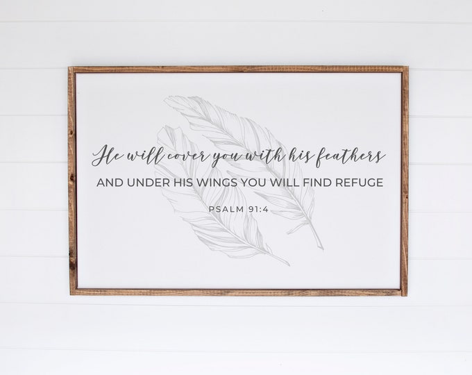 Angel Wings Wall Decor, Unframed Poster, Protection From Evil, Psalms 91 4, He Will Cover You With His Feathers, Under His Wings