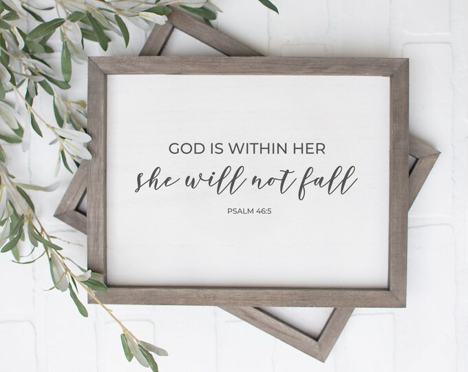 Psalm 46 5, Bible Verse Wall Art Printable, Teen Girl Room Decor, Strong Women Gift, Entrepreneur Gift, God is Within Her She Will Not Fall