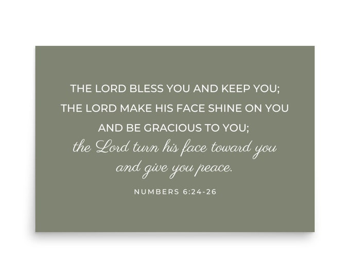 The Lord Bless You and Keep You, Numbers 6:24-26, Unframed Print, Green Wall Art, Scripture Sign, Christian Wall Art, Bible Verse, 24"x36"