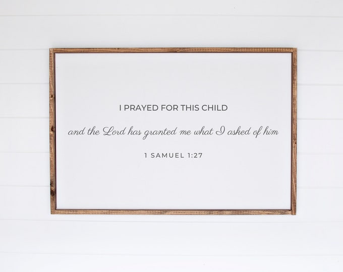 For This Child We Have Prayed, Christian Wall Art Large, Expecting Mom Gift, Nursery Bible Verse, Adoption Gifts, 1 Samuel 1 27