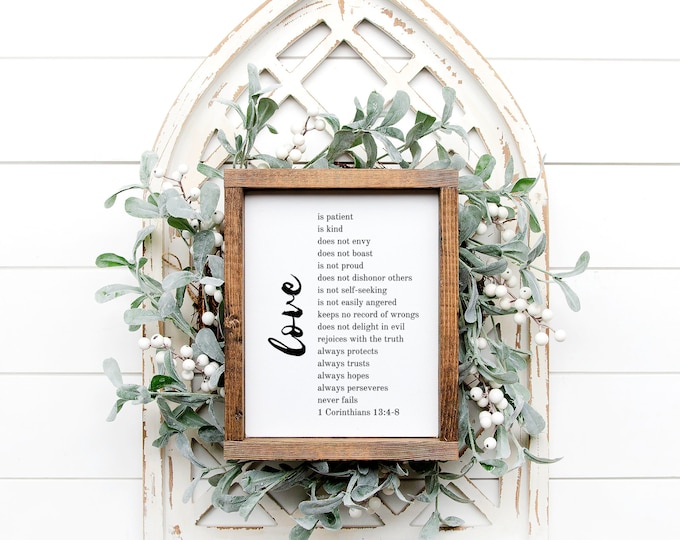 Love is Patient Love is Kind Wall Art, Master Bedroom Wall Decor, Love Never Fails Sign, Bible Quotes Printable, 1 Corinthians 13 4 8