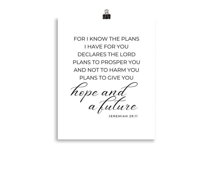 Jeremiah 29 11 Wall Art UNFRAMED Christian Scripture Bible Verse Print