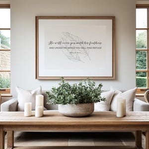 He Will Cover You with His Feathers Psalms 91 Living Room Wall Art or Over the Bed Wall Decor for Bedroom Bible Verse Poster UNFRAMED