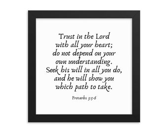 Proverbs 3 5 6 Trust in the Lord with All Your Heart Modern Christian FRAMED Bible Verse Scripture Wall Art Teen Girl or Granddaughter Gift