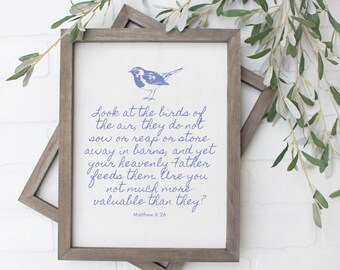 Matthew 6 26, Look at the Birds of the Air, Bible Verse Wall Art Printable, Do Not Worry About Anything Scripture, God Provides